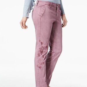 Style & Co Women's Size 4 Embroidered Skinny Pant Cream Antique Mauve Purple